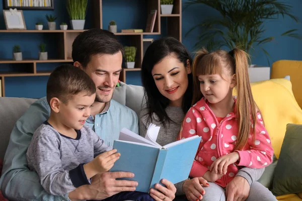 Parents reading with a child during a quiet evening