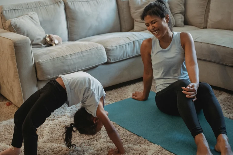 Parent and child beginning home practice after a short reset at home
