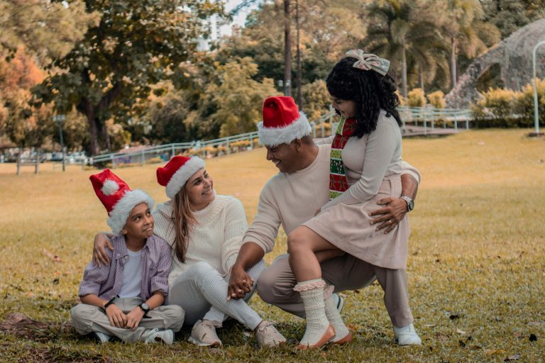 Family enjoying a seasonal tradition together outdoors