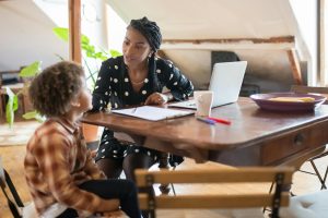 Parent listening to child during a quiet moment