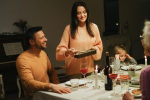 Family eating together without devices at the table