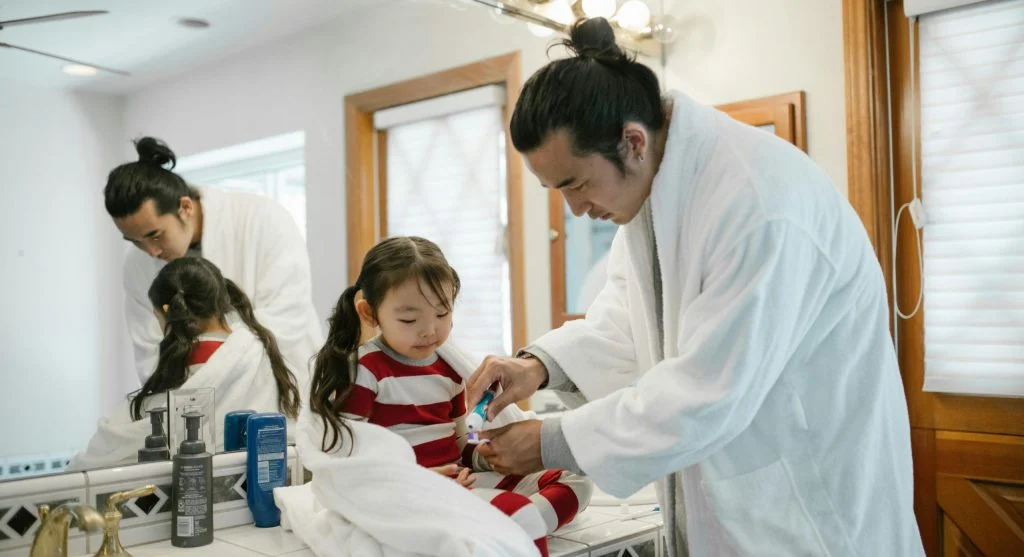 parent explaining routine to child