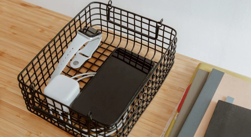 Closed device resting in its regular family charging or storage spot