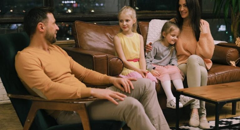 family members talking together at home