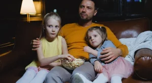 Family deciding what to watch together before TV time begins