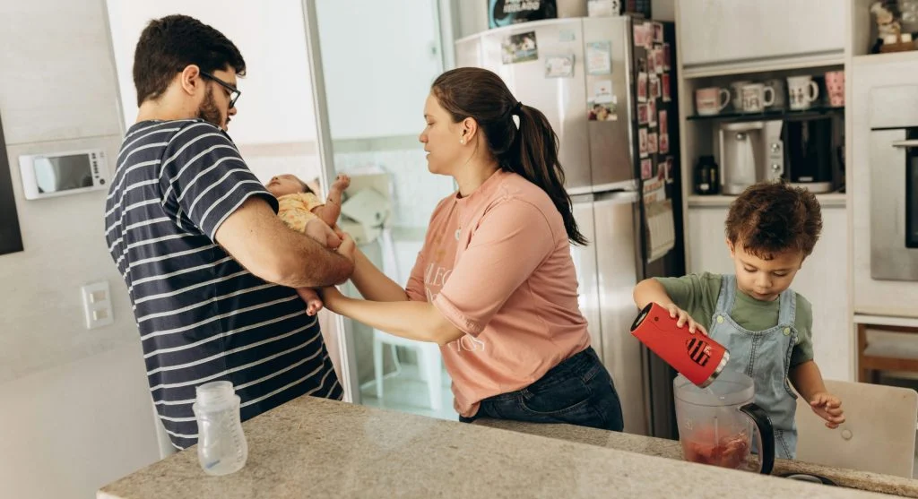 family sharing activity at home