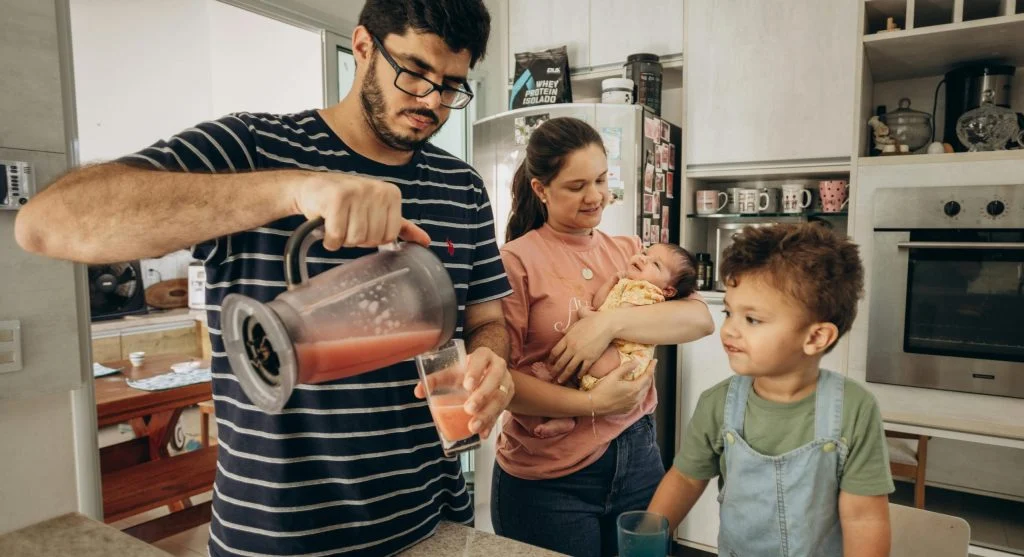 Parent and child following a familiar daily transition into home practice