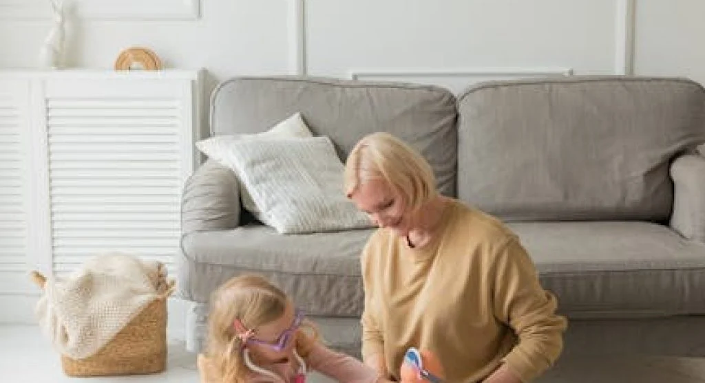 happy parent playing with child