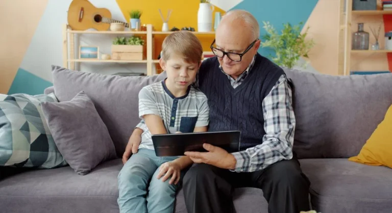 Parent helping a child retell a story using three fixed spots at home