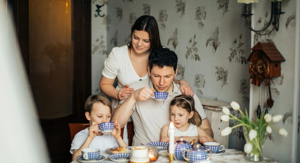 family gathered at home together
