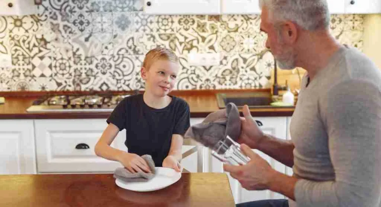 Parent calmly asking a child about a forgotten task at home