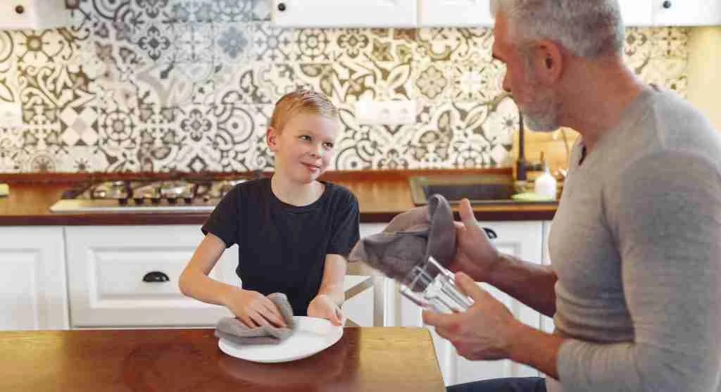 Parent calmly asking a child about a forgotten task at home