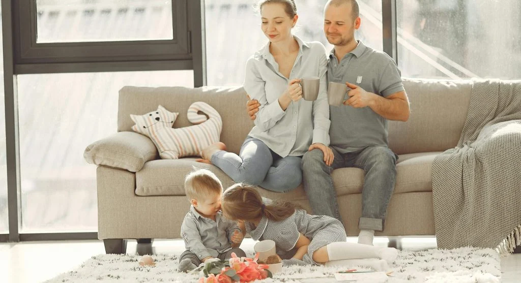 family gathered at home on weekend