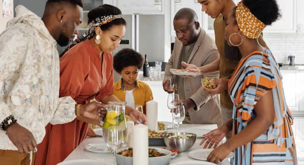 Basket prepared for devices before a family meal begins