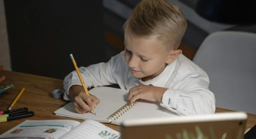 kid doing homework at home