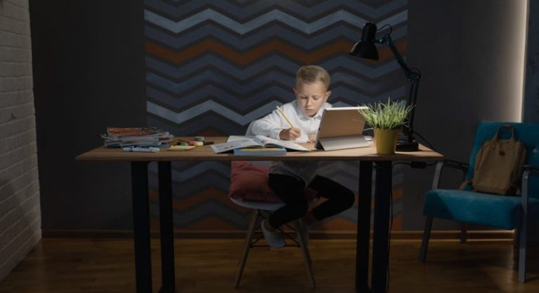 kid studying at desk