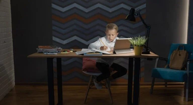 kid studying at desk