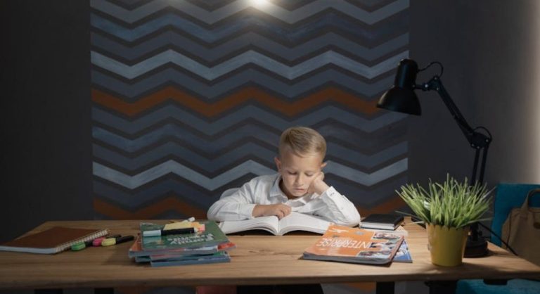 kid studying at desk