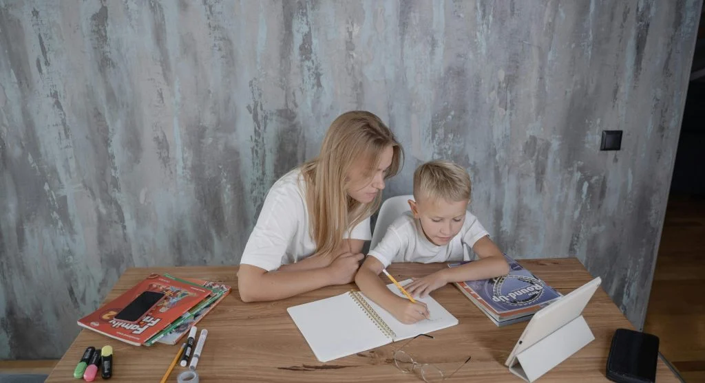 kid learning at home with familiar setup