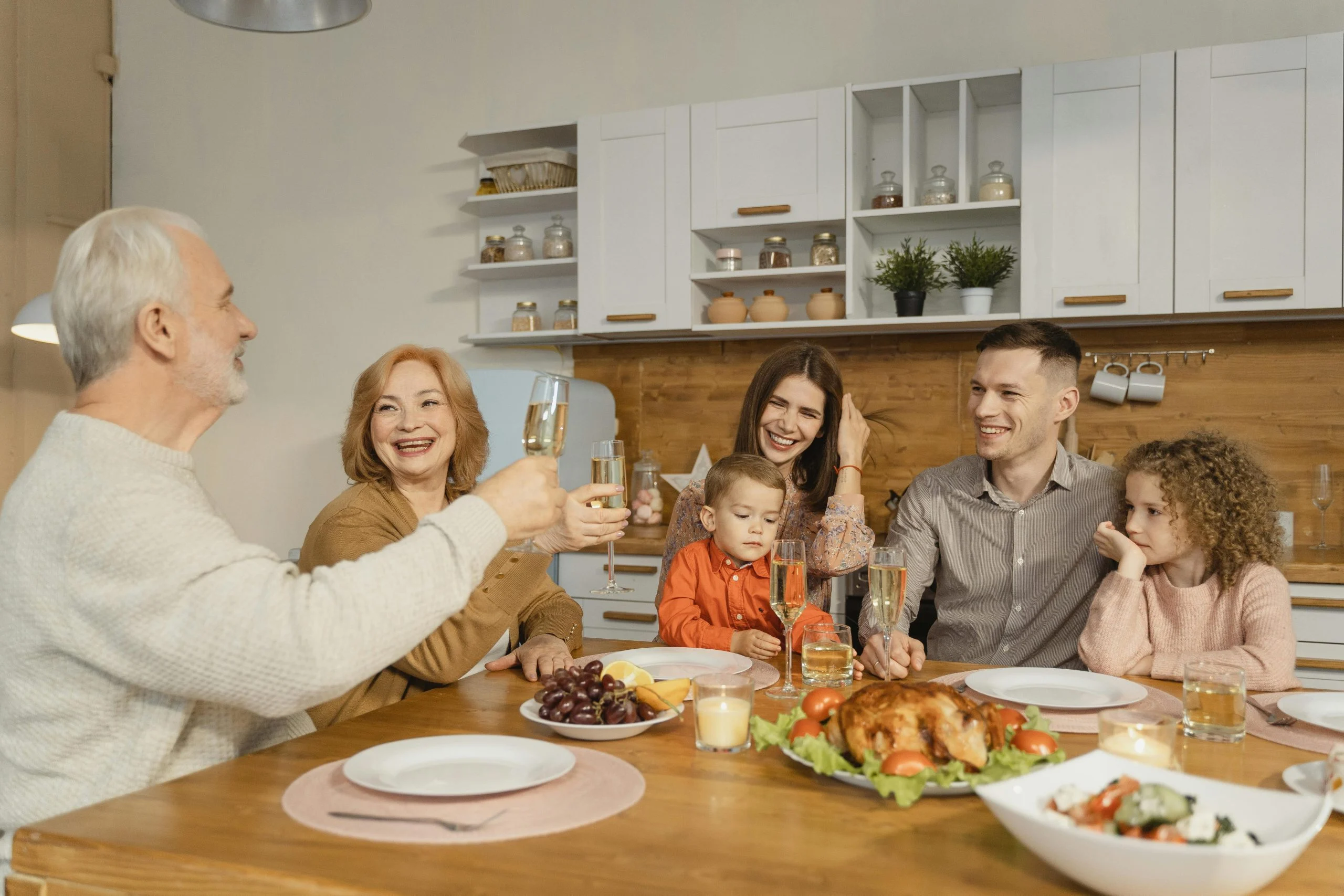 happy family having dinner together