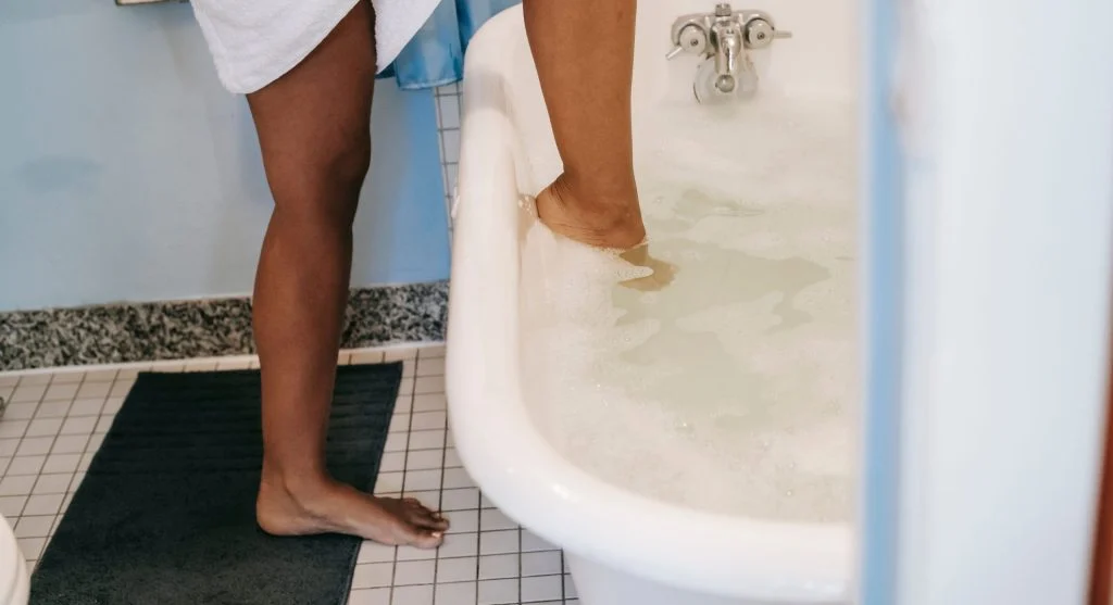 Warm towel prepared as part of a calm bath-to-bedtime transition