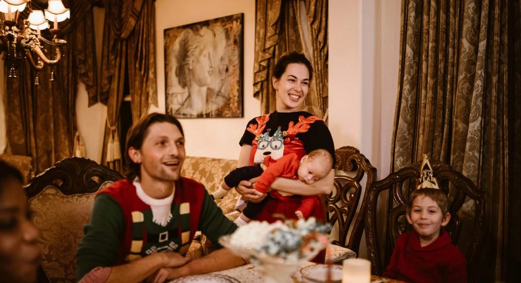 family sharing evening routine together