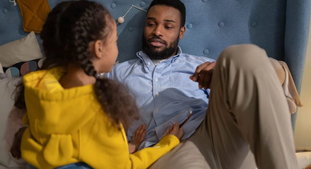 Parent and child talking easily using one small question at a time