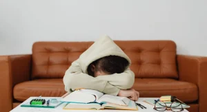 Child feeling upset about a small mistake during learning at home