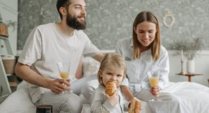 Parent and child starting a calm screen-free morning routine together at home