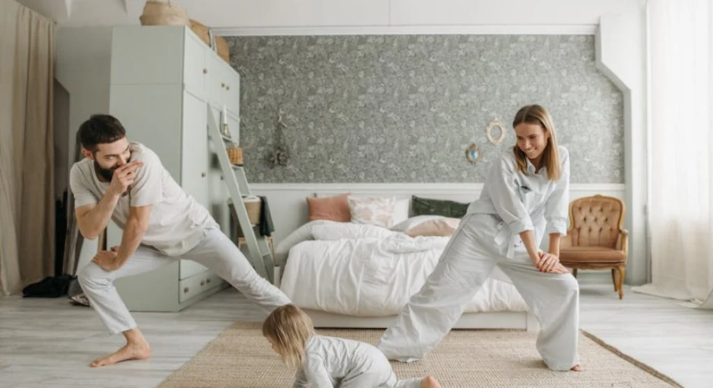 happy family morning activities together