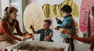 Child taking charge during group play in a home setting