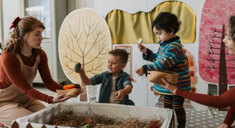 Child taking charge during group play in a home setting