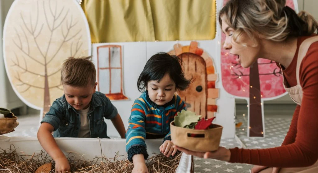 Adult coaching a child toward more cooperative leadership language during play