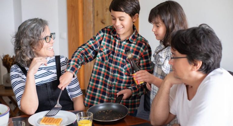 family having breakfast together