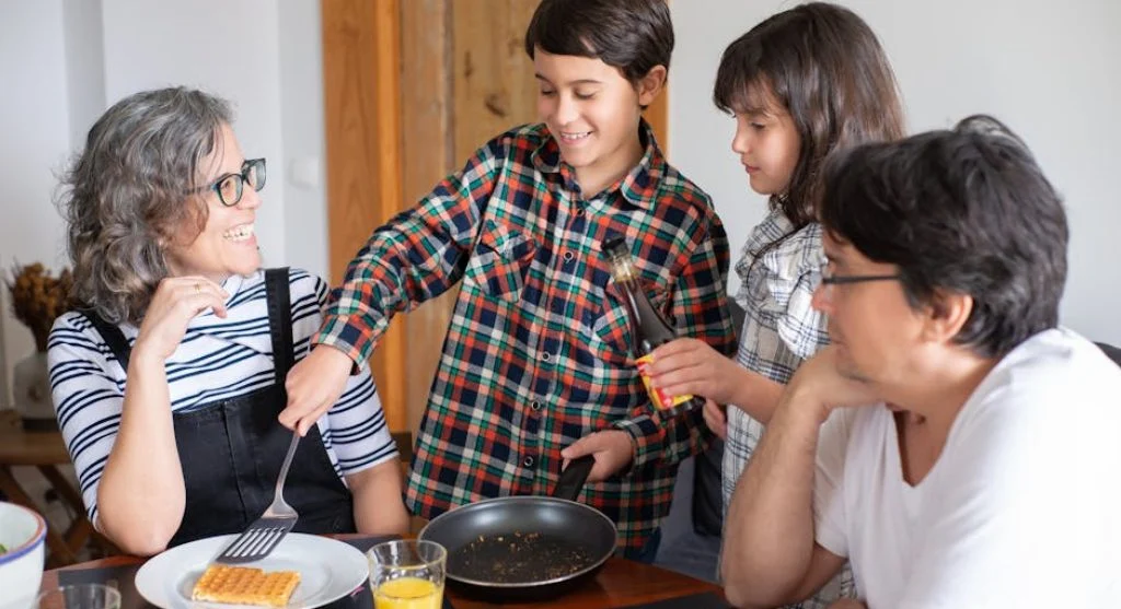 family having breakfast together