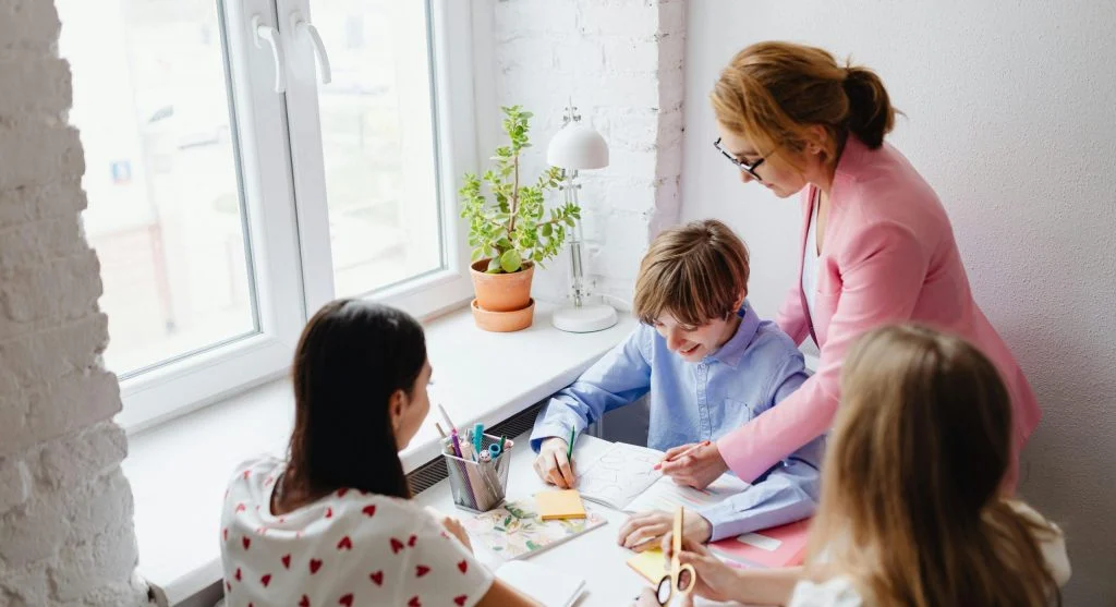 parent child reviewing worksheet