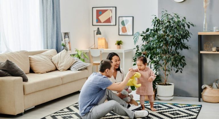 family relaxing in cozy living room