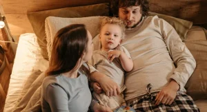 parent and child evening routine at home