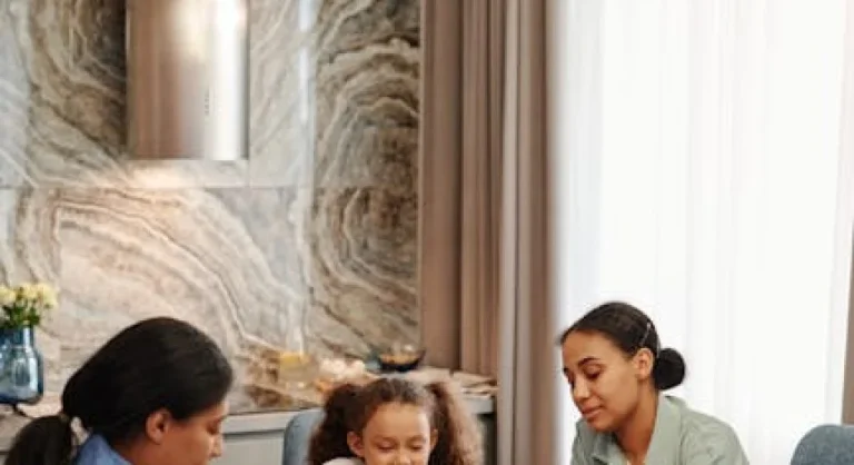 happy family having breakfast together