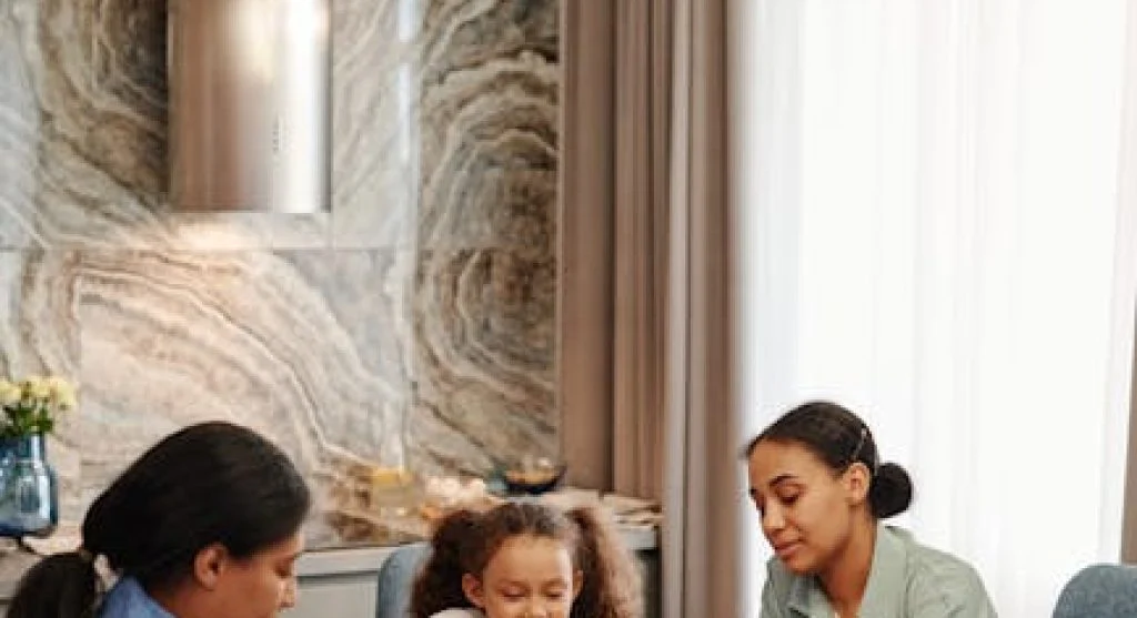 happy family having breakfast together