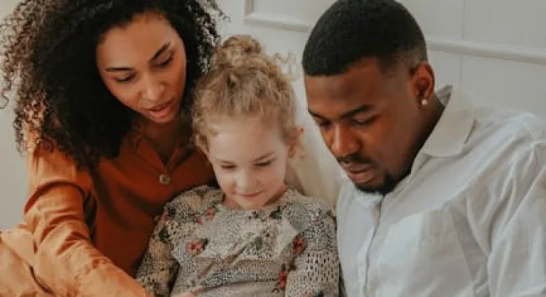 family reading together at home