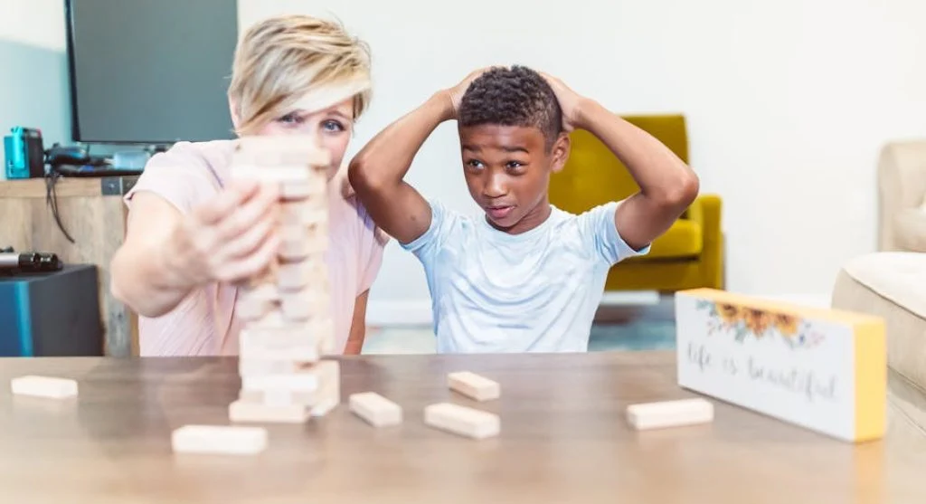 family playing board games together