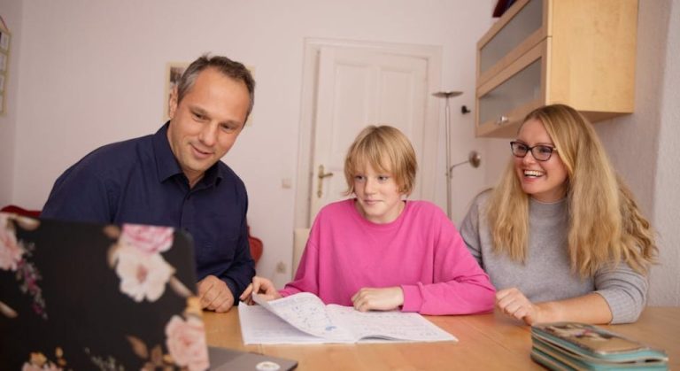 family studying and learning at home